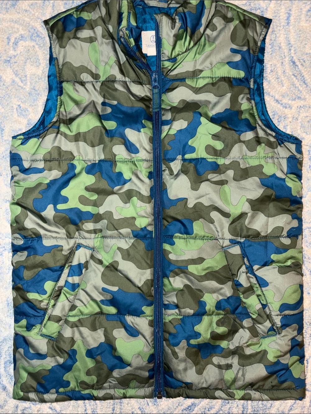 Lands' End Kids Camo Puffer Vest in Blue & Green